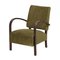 Curved Wood & Green Velvet Armchair, 1940s, Image 1