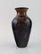 Glazed Stoneware Vase with Blue Foliage on a Brown Background from Kähler, Denmark 3