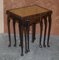 Tavolini ad incastro vintage in pelle marrone e legno, set di 3, Immagine 3