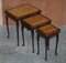 Tavolini ad incastro vintage in pelle marrone e legno, set di 3, Immagine 2