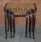Vintage Brown Leather Top & Hardwood Nesting Tables, Set of 3 4