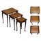 Tavolini ad incastro vintage in pelle marrone e legno, set di 3, Immagine 1