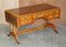 Brown Leather & Burr Yew Wood Extending Writing Desk 1