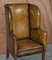 Antique Georgian Brown Leather Porters Wingback Armchair, 1780 4
