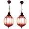 Mid-Century Round Red Glass Ceiling Lamp from Emiratos, Set of 2, Image 1