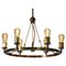 French Modernist Chandelier with 6 Bulbs in Brass in the Style of Jacques Quinet, 1940s 1