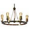 French Modernist Chandelier with 6 Bulbs in Brass in the Style of Jacques Quinet, 1940s, Image 1