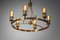 French Modernist Chandelier with 6 Bulbs in Brass in the Style of Jacques Quinet, 1940s 9