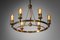 French Modernist Chandelier with 6 Bulbs in Brass in the Style of Jacques Quinet, 1940s 3