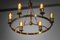 French Modernist Chandelier with 6 Bulbs in Brass in the Style of Jacques Quinet, 1940s 12