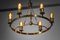 French Modernist Chandelier with 6 Bulbs in Brass in the Style of Jacques Quinet, 1940s, Image 12