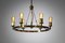 French Modernist Chandelier with 6 Bulbs in Brass in the Style of Jacques Quinet, 1940s 8