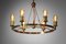 French Modernist Chandelier with 6 Bulbs in Brass in the Style of Jacques Quinet, 1940s 7