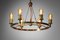 French Modernist Chandelier with 6 Bulbs in Brass in the Style of Jacques Quinet, 1940s, Image 7