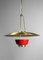 Italian Red and Brass Ceiling Lamp in Solid Brass Attributed to Stilnovo, 1950s, Image 11