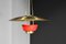 Italian Red and Brass Ceiling Lamp in Solid Brass Attributed to Stilnovo, 1950s 5