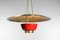 Italian Red and Brass Ceiling Lamp in Solid Brass Attributed to Stilnovo, 1950s 12