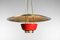 Italian Red and Brass Ceiling Lamp in Solid Brass Attributed to Stilnovo, 1950s, Image 12