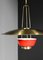 Italian Red and Brass Ceiling Lamp in Solid Brass Attributed to Stilnovo, 1950s, Image 6