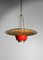Italian Red and Brass Ceiling Lamp in Solid Brass Attributed to Stilnovo, 1950s 10