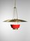 Italian Red and Brass Ceiling Lamp in Solid Brass Attributed to Stilnovo, 1950s, Image 15