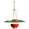 Italian Red and Brass Ceiling Lamp in Solid Brass Attributed to Stilnovo, 1950s 1