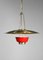 Italian Red and Brass Ceiling Lamp in Solid Brass Attributed to Stilnovo, 1950s 7