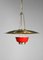 Italian Red and Brass Ceiling Lamp in Solid Brass Attributed to Stilnovo, 1950s, Image 7