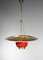 Italian Red and Brass Ceiling Lamp in Solid Brass Attributed to Stilnovo, 1950s 17
