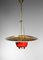 Italian Red and Brass Ceiling Lamp in Solid Brass Attributed to Stilnovo, 1950s, Image 17