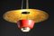 Italian Red and Brass Ceiling Lamp in Solid Brass Attributed to Stilnovo, 1950s, Image 3