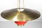 Italian Red and Brass Ceiling Lamp in Solid Brass Attributed to Stilnovo, 1950s 2