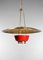 Italian Red and Brass Ceiling Lamp in Solid Brass Attributed to Stilnovo, 1950s 14