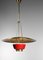 Italian Red and Brass Ceiling Lamp in Solid Brass Attributed to Stilnovo, 1950s, Image 16