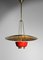 Italian Red and Brass Ceiling Lamp in Solid Brass Attributed to Stilnovo, 1950s, Image 9