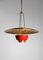 Italian Red and Brass Ceiling Lamp in Solid Brass Attributed to Stilnovo, 1950s, Image 8