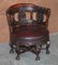 Antique Victorian Carved Oxblood Leather Chair, Image 2