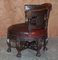 Antique Victorian Carved Oxblood Leather Chair 16