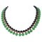 9 Karat Rose Gold & Silver Necklace with Diamonds, Green Agate, Coral, & Onyx 1