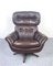 Brown Leather Lounge Chair, 1970s, Sweden, Image 1
