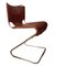 Moderne französische Mid-Century Stühle aus verchromtem Metall & braunem Leder von Pascal Mourgue für Mobelical, 2 . Set 8