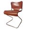 Moderne französische Mid-Century Stühle aus verchromtem Metall & braunem Leder von Pascal Mourgue für Mobelical, 2 . Set 5