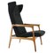 Oak & Bouclé Upholstery Wing Chair, Czechoslovakia, 1960s 1