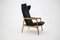 Oak & Bouclé Upholstery Wing Chair, Czechoslovakia, 1960s, Image 2