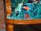 Englischer Vintage Armlehnstuhl aus geschnitztem Nussholz mit Birds of Paradise Bezug 15