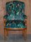 Vintage English Carver Walnut Armchair with Birds of Paradise Upholstery 2