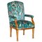 Vintage English Carver Walnut Armchair with Birds of Paradise Upholstery 1