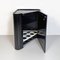 Italian Modern Black Wood Corner Cabinet With Wheels, Shelf & Bottle Rack, 1980 2