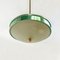 Lámpara colgante italiana Mid-Century moderna de metal verde, vidrio y latón, años 50, Imagen 6