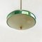 Mid-Century Italian Modern Green Metal, Glass & Brass Pendant, 1950s 6